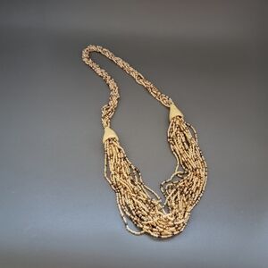 Golden Multi-Strand Seed Bead Necklace – Earthy Metallic Boho Statement